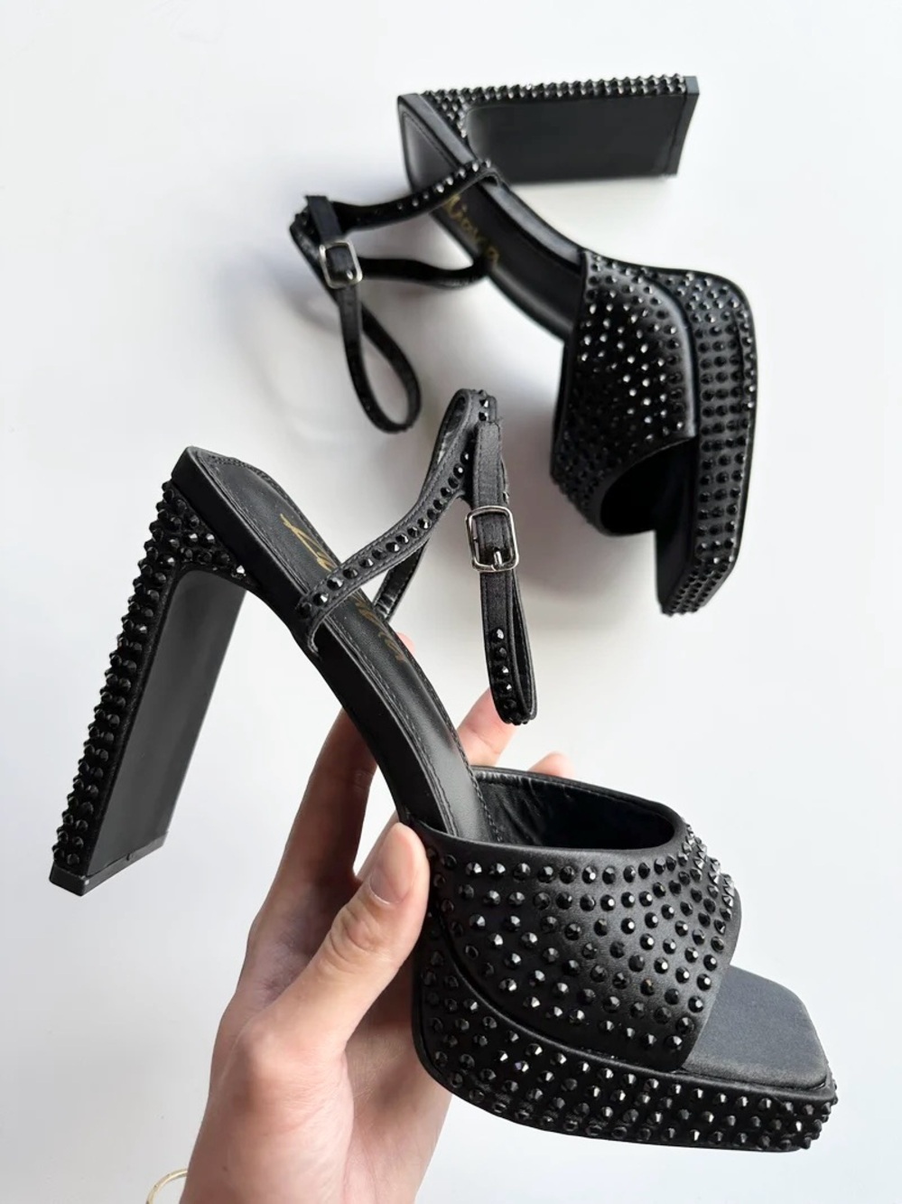 New🔥Black Studded Platform Heels